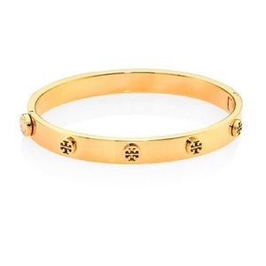 Tory Burch Goldtone Logo Stud Hinged Bangle Bracelet